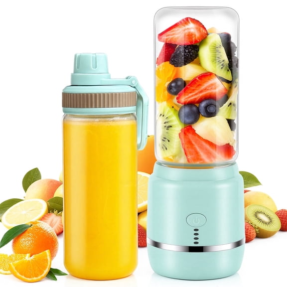 Personal Blender for Smoothies & Shakes, Portable Blender with 2 BPA-Free 15oz Cups, Ice Crushing for Kitchen Travel Gym, Includes Recipe Book, Blue