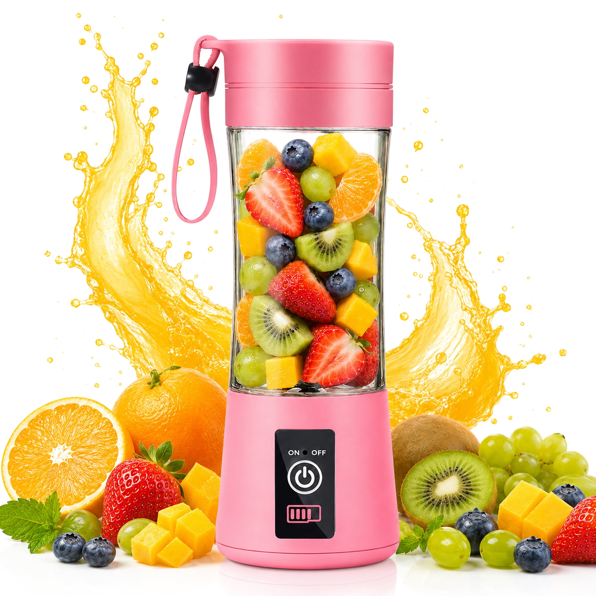 Portable Blender Travel Juicer Smoothie Juicer Cup - four Blades in 3D, Fruit Mixing Machine with 2000mAh USB Rechargeab
