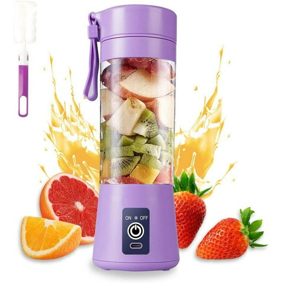 Portable Blender USB Rechargeable Juicer Cup with Six Blades Smoothies Mixer Fruit Machine 380ml Water Bottle for Sports Travel Outdoors