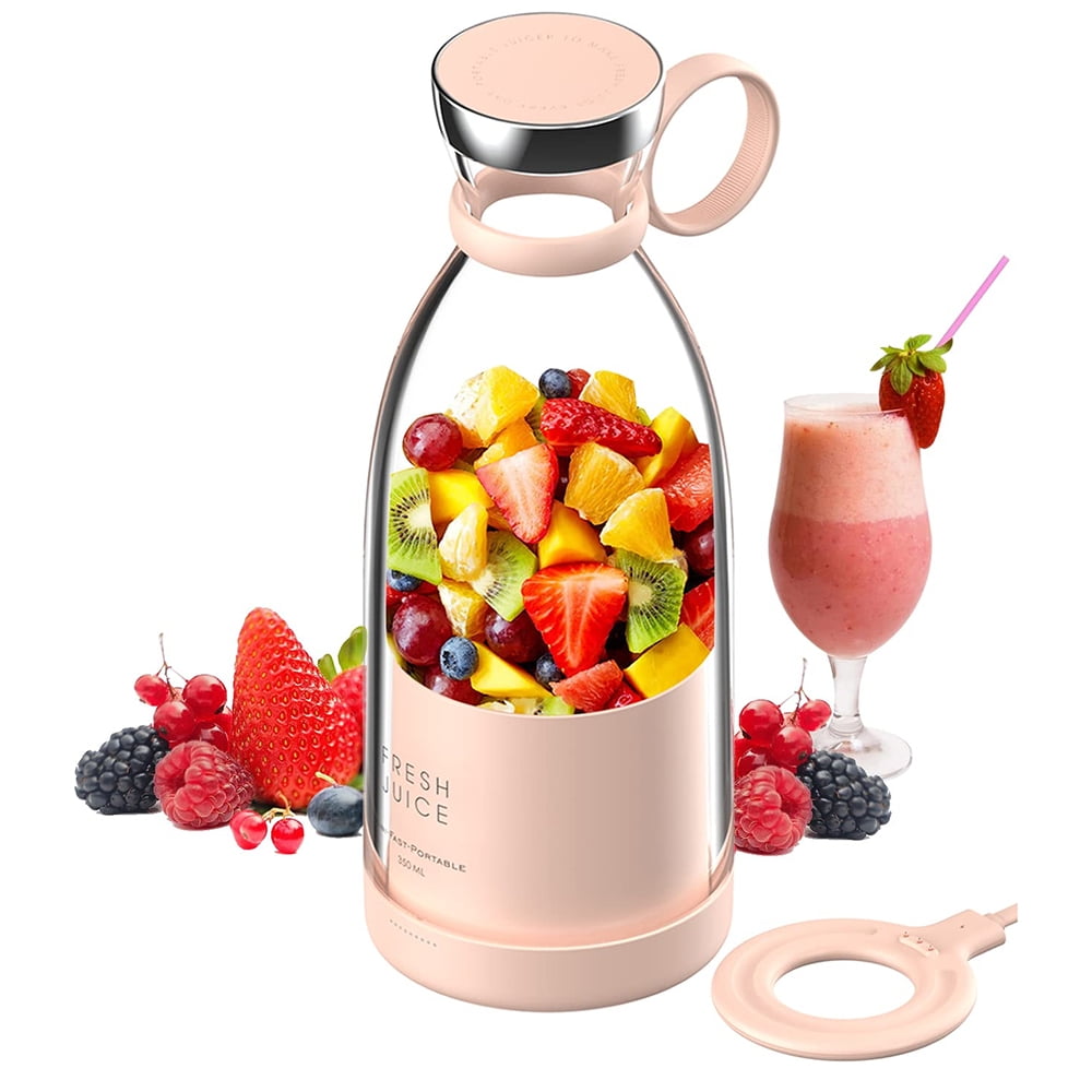 Portable Blender, USB Rechargeable Smoothie on the Go Blender Cup, Protein  Shakes Fruit Mini Mixer for Home, Sport, Office, Camping with Brush,Pink 