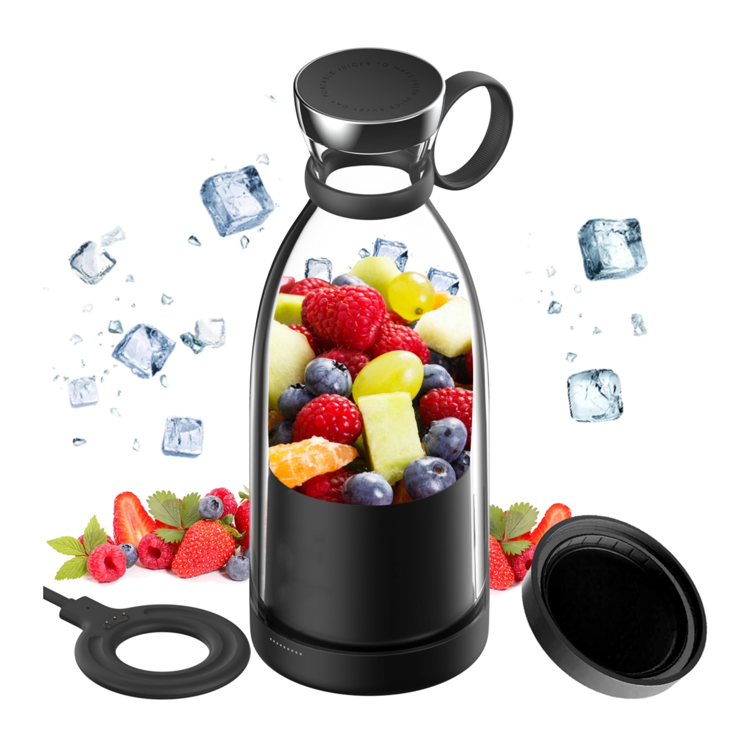 Portable Blender for Shakes and Smoothies with 11.83 Oz Travel Cup and Lid,Durable Stainless Steel Blades for Juice Blending Performance, Black
