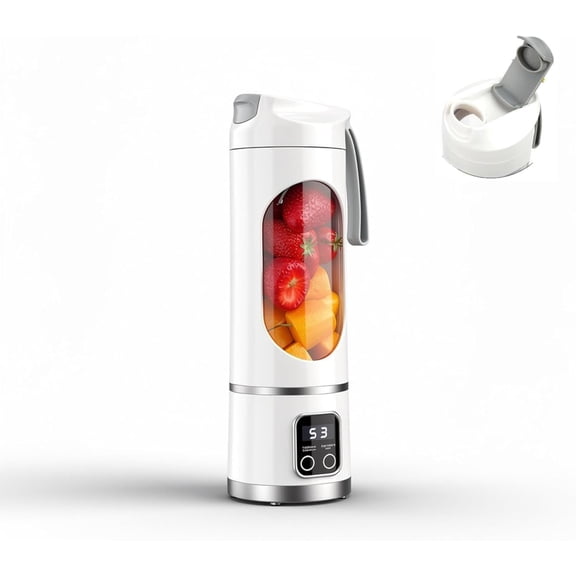 Portable Blender/juicer, 12- Cordless Smoothie Maker, 15.2oz with Ice Crush Power, USB-C Rechargeable, Leakproof, , Self-Cleaning for Shakes, Protein, Juices, Frozen Fruit (White, 3.7V)