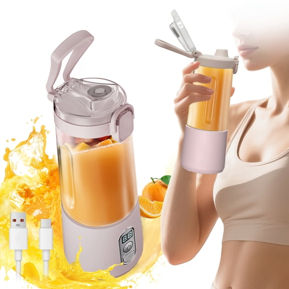 Portable Blender with USB-C Rechargeable Base, 6-Blade Smoothie Maker, Black Travel Cup