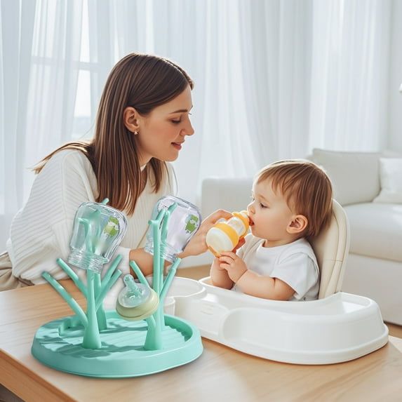 Portable Blue Bottle Dryer Rack Travel, 1 Count 10.2x8.7 Inch Detachable Feeding Bottle Stand, Compact Space Saving Organizer, Kitchen Countertop Drying Tree for Infant Cup Nipples