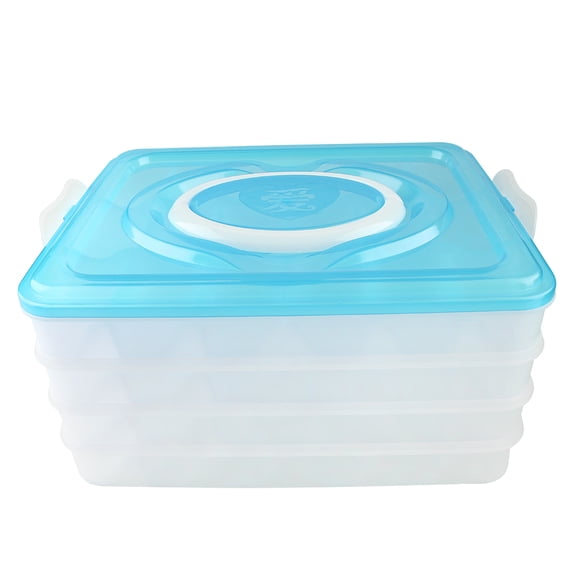 Portable Blue Dumpling Box - Four Layer Plastic Case Container for Kitchen Storage