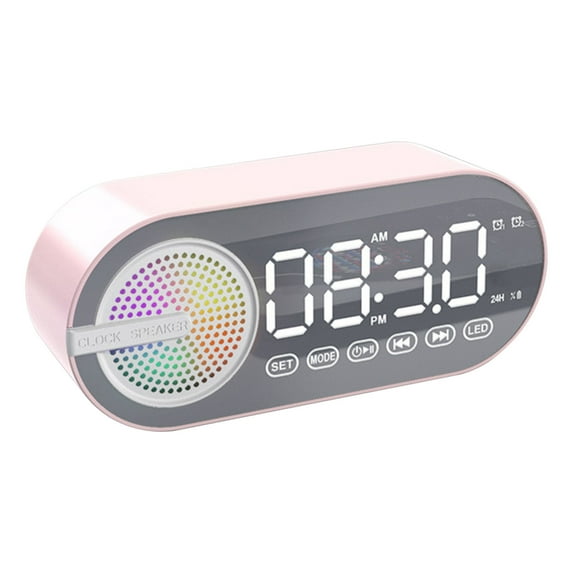 Portable Bluetooth 5.0 Digital Alarm Clock Speaker | LED Display Clock Radio | 3W Stereo Sound | 1450mAh Battery | Wireless Speaker with Type-C Charging | FM Radio & Memory Card Support | Indoor