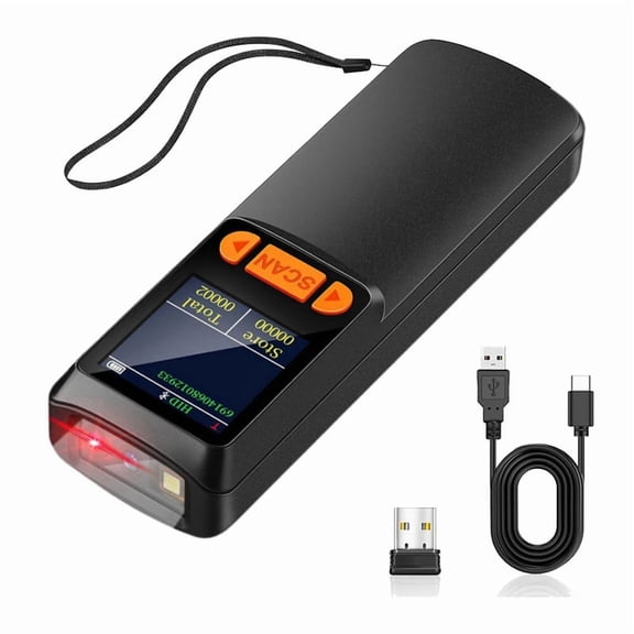Portable Bluetooth Barcode Scanner, Wireless 2D QR 1D Bar Code Scanner with LCD Display for Smart Phone, Computer & POS