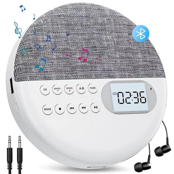 Portable Bluetooth CD Player Built-in Speaker Stereo, LCD Display Personal MP3 Players Rechargeable Disc Player for Car/Travel, Home Audio Boombox, Support CD USB AUX Input