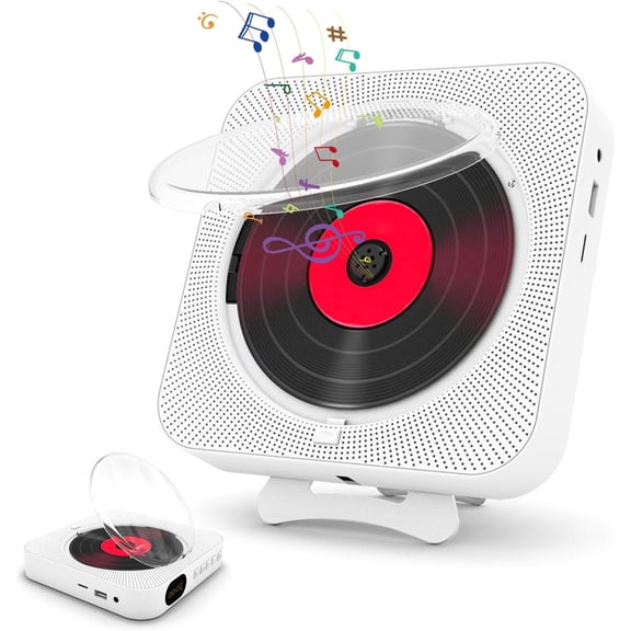 Portable Bluetooth CD Player for Home Use with Remote Control, Timer, Hi-Fi Sound Speaker, Wall Mountable, Desktop Music Player, Built-in Speakers and LED Display - FM Radio Boombox
