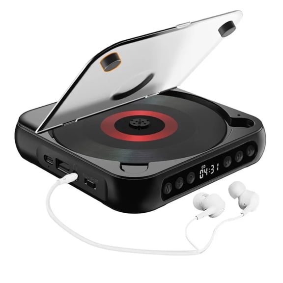 Portable Bluetooth CD Player with LED Display, Rechargeable Battery, 7-Hour Playback, Anti-Shock, Wireless Speaker, FM Radio, USB/SD/AUX for Home, Car, Outdoor Use