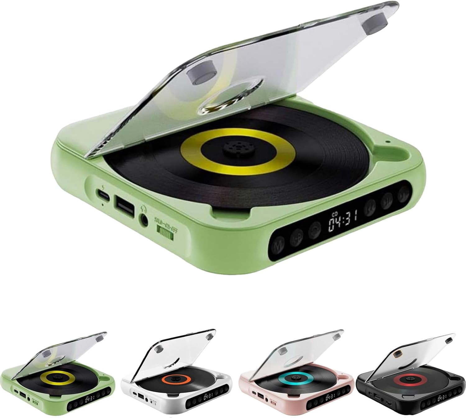 Portable Bluetooth CD Player with Led Display, Portable Bluetooth Compatible CD Player, Rechargeable Wireless CDs Player, USB/Sd/Aux/Fm for Home, Car & Outdoor (Green)