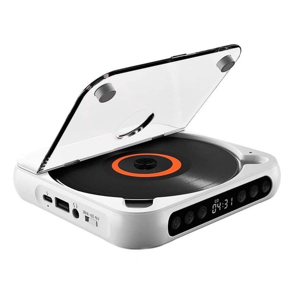 Portable Bluetooth CD Player with Rechargeable Battery, Built-in HiFi Speakers, AUX/USB Support, Compact Design for Music Lovers White