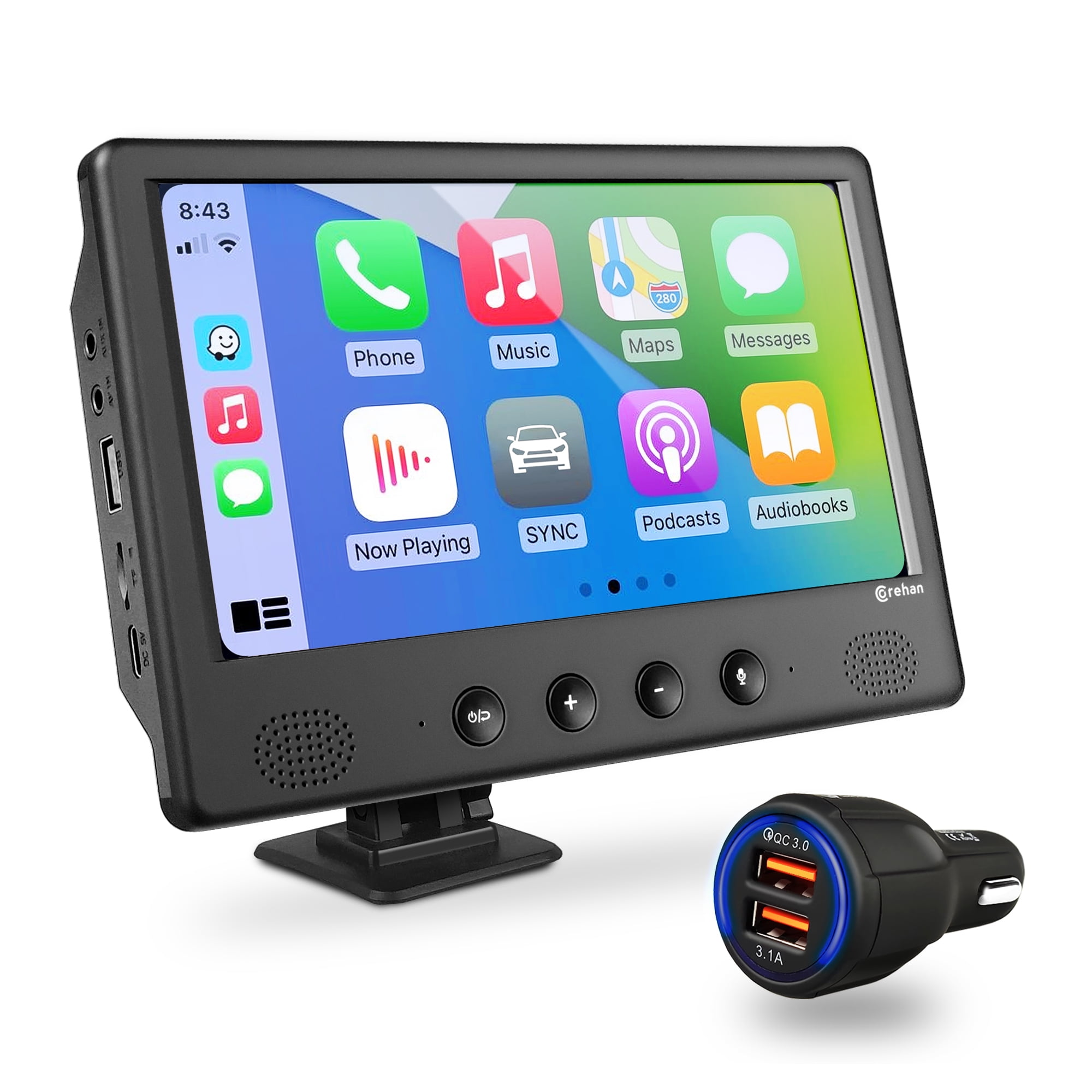 Portable sans fil Carplay Screen Dash Mount, 7 pouces écran tactile stéréo  de voiture Bluetooth, Fm autoradio