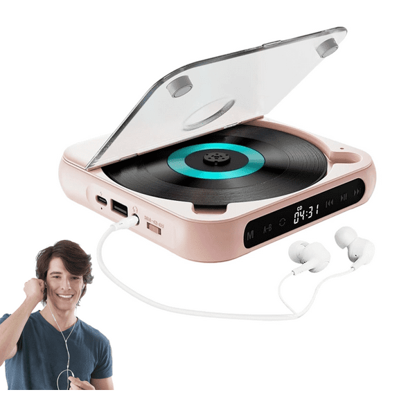 Portable Bluetooth-Compatible CD Player, 2026 New CD Player with Hi-Fi Sound, Wireless & Wired Playback, Rechargeable Battery ,Rechargeable Small CD Players for Travel, Home, Car (Pink)