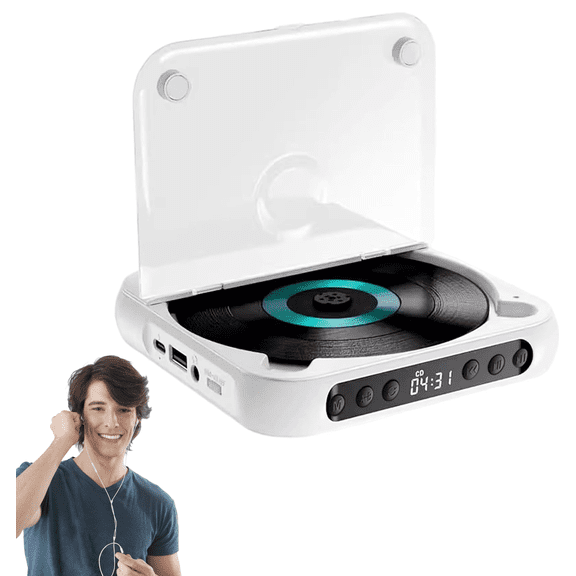 Portable Bluetooth-Compatible CD Player, 2026 New CD Player with Hi-Fi Sound, Wireless & Wired Playback, Rechargeable Battery ,Rechargeable Small CD Players for Travel, Home, Car (White)