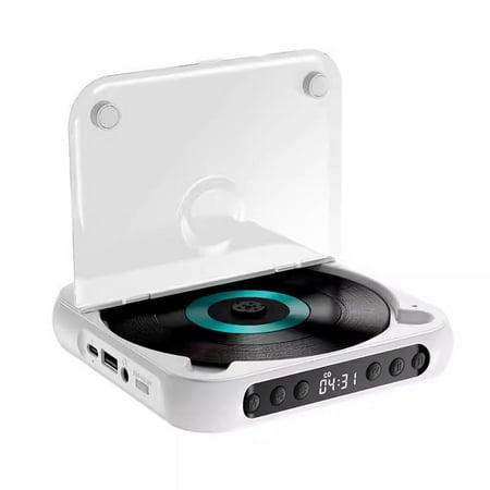 Portable Bluetooth Compatible CD Player with Hi-Fi Sound Wireless & Wired Playback Rechargeable Small CD Players for Travel Home Car (White)