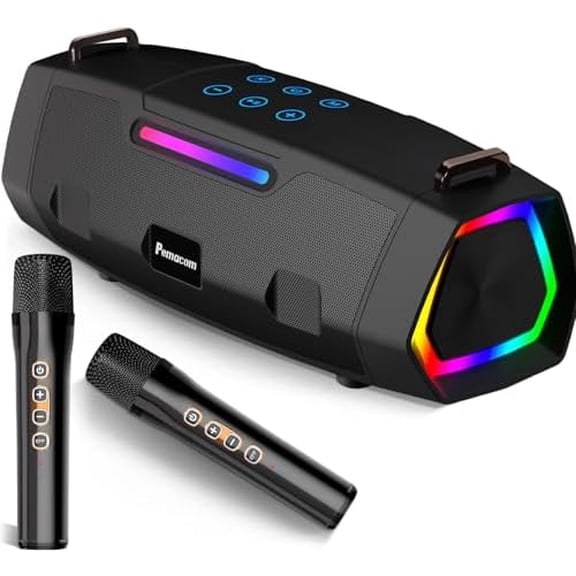 Portable Bluetooth Karaoke Machine - 60W Powerful Speaker with 2 Wireless Microphones, RGB Lights, Lightweight with Shoulder Strap, Perfect for Adults & Kids, Home & Outdoor Party