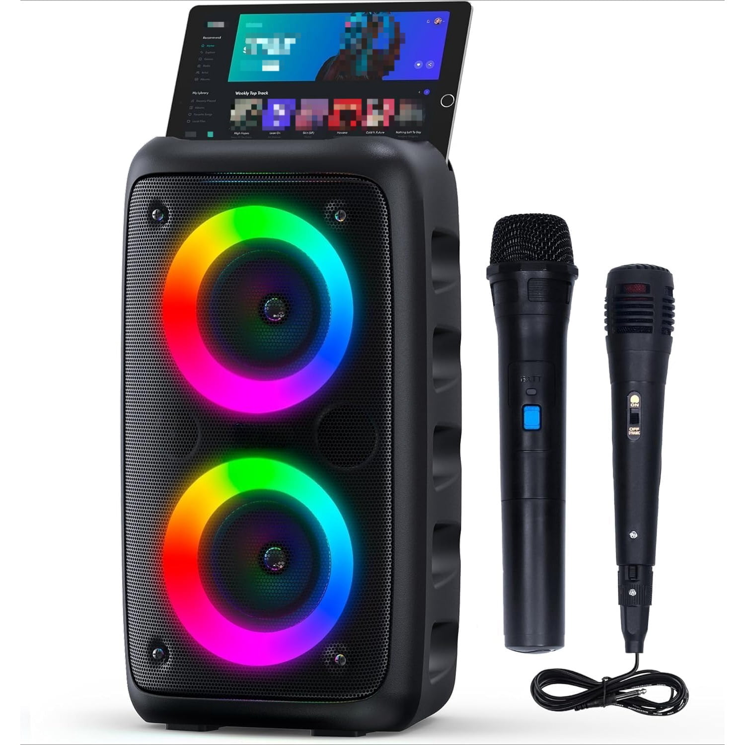 Portable Bluetooth Karaoke Machine with Wireless Mic LED Light TWS Rechargeable PA Speaker