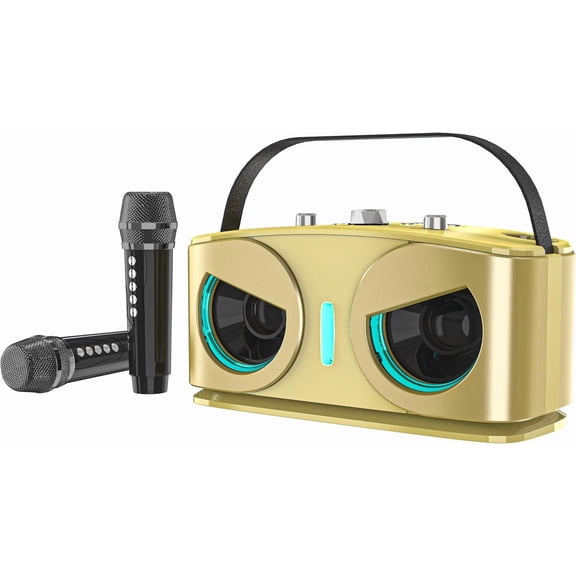 Portable Bluetooth Karaoke Speaker,360 Surround,UHF Dual Mics,Tone Control,LED + 2 Rechargeable Mics