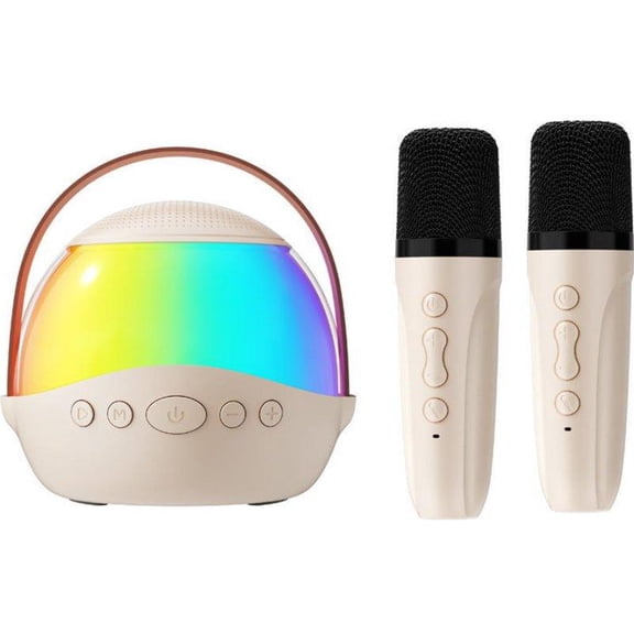 Portable Bluetooth Karaoke Speaker with 2 Wireless Mics, RGB Lights & Voice Changer, Mini Party Speaker for Kids Family