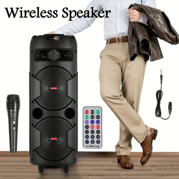 Portable Bluetooth PA Speaker - Dual 8'' Karaoke Speaker System with Microphone, Remote Control & Built-in Rechargeable Battery, MP3/USB/SD, LED Battery Indicator Lights - QS-2821