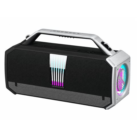 Portable Bluetooth Party Speaker, 4800MAH 7.4V Wireless Boombox with RGB Lights, TWS Pairing, Carry Handle, AUX/USB/TF Card Playback & Wired Mic Input for Home, Backyard and Parties