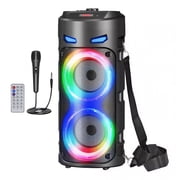 Portable Bluetooth Party Speaker with Subwoofer, Heavy Deep Bass RGB LED Lights TWS Pairing Karaoke Machine with Mic   Wireless Boombox Loud Stereo Sound for Outdoor Home Camping