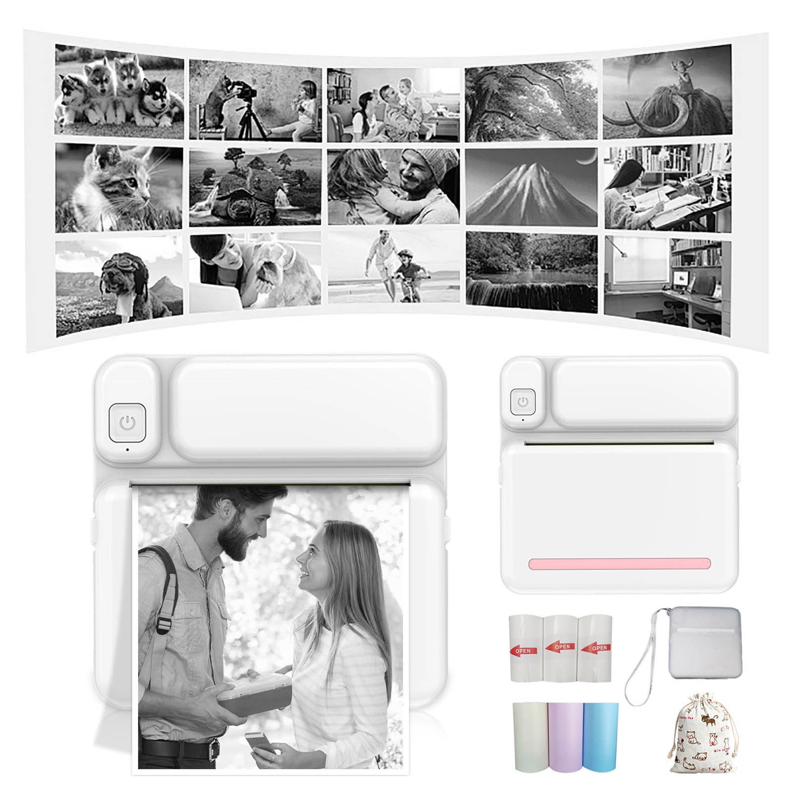 Portable Bluetooth Printer, Mini Wireless POS Thermal Printer, Photo Printing for iOS Android Phones, 57mm, Includes 3 Paper Rolls