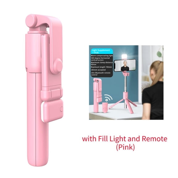 Portable Bluetooth Selfie Stick Tripod Stand with Remote Shutter LED Fill Light Foldable Phone Holder for Travel Vlog Video