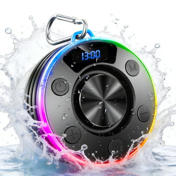 Floating Pool Bluetooth Speakers, IPX7 Waterproof Stereo Sound Floating Speaker with Suction Cup Color Light, Shower Speaker or Outdoor swim camping party