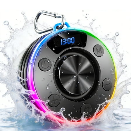 Floating Pool Bluetooth Speakers, IPX7 Waterproof Stereo Sound Floating Speaker with Suction Cup Color Light, Shower Speaker or Outdoor swim camping party