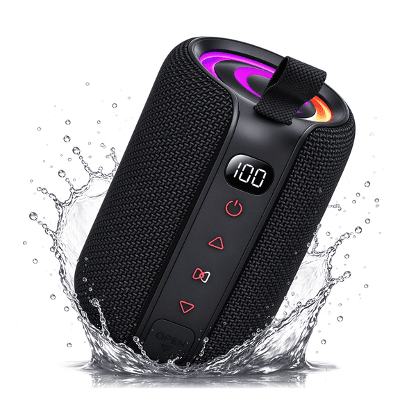 Portable Bluetooth Speaker, 15W Stereo, RGB Light, 15H Playtime, Bluetooth 5.4, TWS Pairing & TF Card, IPX4 Waterproof Outdoor Speaker for Shower, Pool, Beach & Hiking