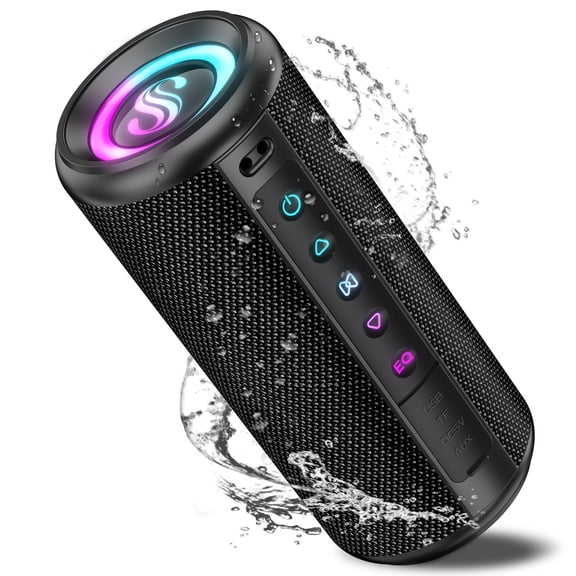 Portable Bluetooth Speaker, 20W Stereo Sound & Deep Bass, Bluetooth 5.4 Wireless Speaker, IPX7 Waterproof, 20H Playtime, RGB Party Lights, TWS Pairing, Custom EQ for Camping, Beach & Party