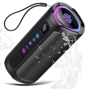 Portable Bluetooth Speaker with Battery Level Display, Powerful Sound Wireless Speaker: Deep Bass, BT 5.4, 20H Playtime, 7 RGB Modes, IPX7 Waterproof, TWS Pairing, Beach/Vacation Essentials(Black)