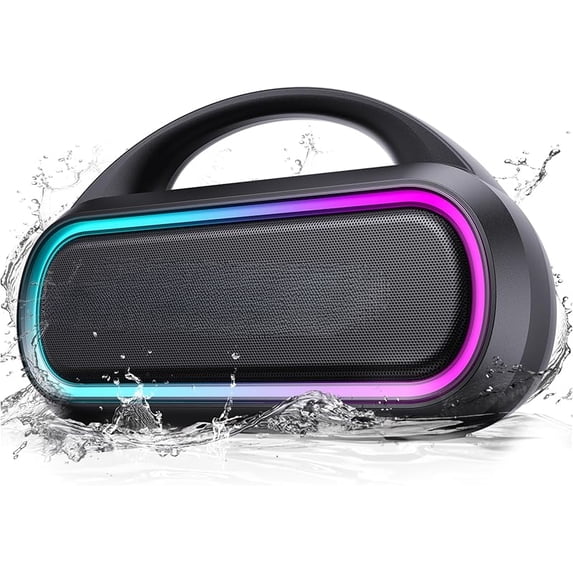 Portable Bluetooth Speaker, 30W Peak, 12H Playtime, IPX5 Waterproof with Light, TWS Pairing, Wireless Speaker for Home/Party/Outdoor/Beach, Birthday Gift (Black)