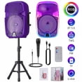 thumbnail image 1 of Portable Bluetooth Speaker 8" Woofer w/ Tripod Stand Microphone Remote Control Purple LED Clear Shell, 1 of 9
