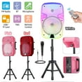 thumbnail image 1 of Portable Bluetooth Speaker 8" Woofer w/ Tripod Stand Microphone Remote Control Red LED, Clear Shell, 1 of 10