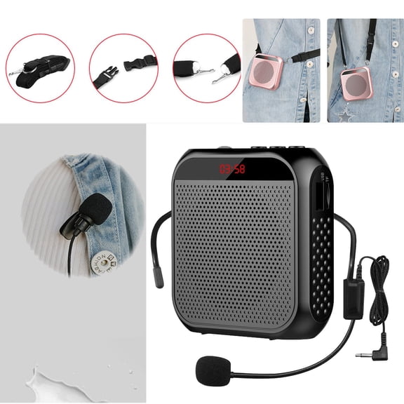 Portable Bluetooth Speaker Amplifier with LED Display - Black Wireless Speaker with Mic & Headset, Loud Sound for Outdoor Events, Ideal for Camping Sports Public Speaking & Outdoor Gatherings, Black
