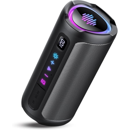 Portable Bluetooth Speaker with Battery Level Display, Powerful Sound Wireless Speaker: Deep Bass, BT 5.4, 20H Playtime, 7 RGB Modes, IPX7 Waterproof, TWS Pairing, Beach/Vacation Essentials(Black)