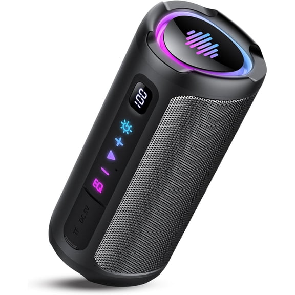 Portable Bluetooth Speaker with Battery Level Display, Powerful Sound Wireless Speaker: Deep Bass, BT 5.4, 20H Playtime, 7 RGB Modes, IPX7 Waterproof, TWS Pairing, Beach/Vacation EssentialsBlack