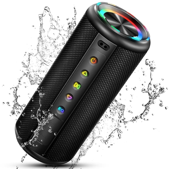 Portable Wireless Bluetooth Speaker, 20W HD Stereo Sound, Bluetooth 5.4, 15H Playtime, IPX7 Waterproof, LED Lights, TWS Pairing, Built-in Mic, Ideal for Outdoor, Party, Home, Beach & Gift (Black)
