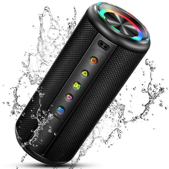 Portable Wireless Bluetooth Speaker, 20W HD Stereo Sound, Bluetooth 5.4, 15H Playtime, IPX7 Waterproof, LED Lights, TWS Pairing, Built-in Mic, Ideal for Outdoor, Party, Home, Beach & Gift (Black)