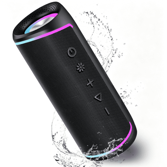 Portable Bluetooth Speaker with RGB Lights, IPX6 Waterproof Wireless Speaker 10H Playtime, Outdoor Loud Speaker with TWS Pairing for Bike Beach Party Home, Black