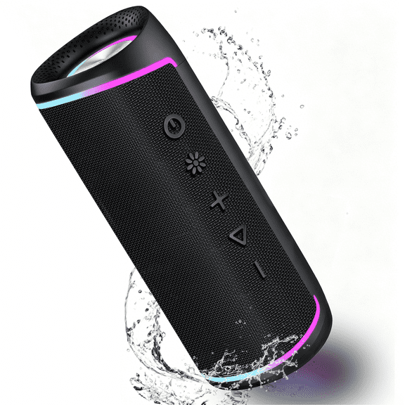Portable Bluetooth Speaker with RGB Lights, IPX6 Waterproof Wireless Speaker 10H Playtime, Outdoor Loud Speaker with TWS Pairing for Bike Beach Party Home, Black