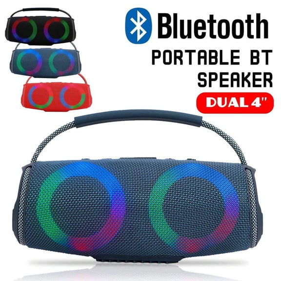 Portable Bluetooth Speaker Dual 3-In 4-In Woofer Wireless Stereo Speaker Subwoofer USB Rechargeable Heavy Bass LED Party PA Sound System AUX FM Remote Control LED Light Handle