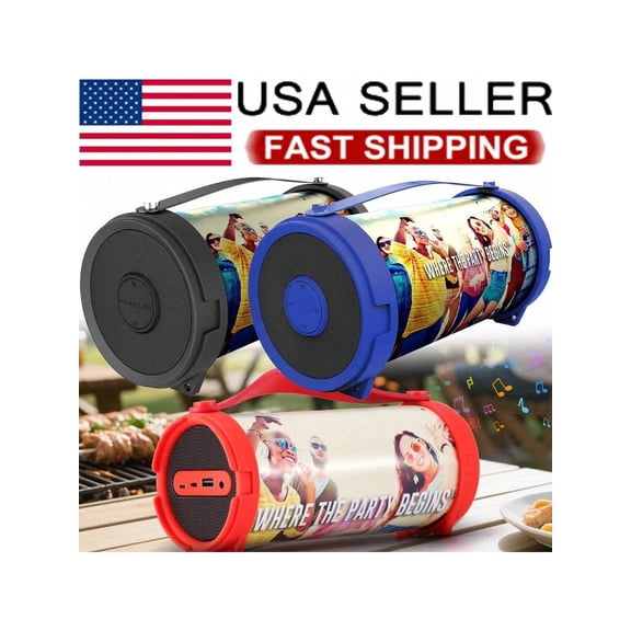 Portable Bluetooth Speaker Dual 3-In 4-In Woofer Wireless Stereo Speaker Subwoofer USB Rechargeable Heavy Bass LED Party PA Sound System AUX FM Remote Control LED Light Handle