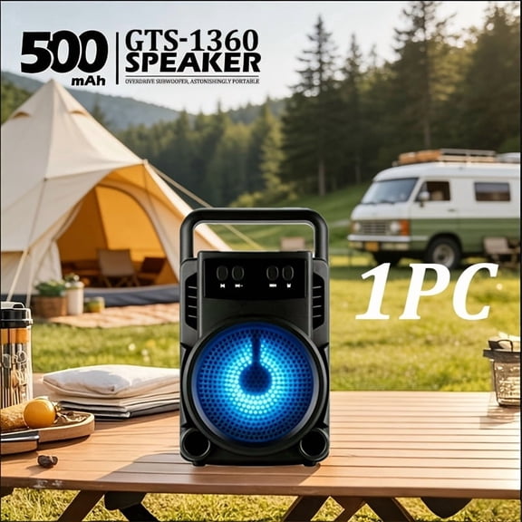 Portable Bluetooth Speaker Heavy Bass RGB Ambient Light USB Karaoke Function Long Battery for Outdoor Camping Home Hip Hop Music