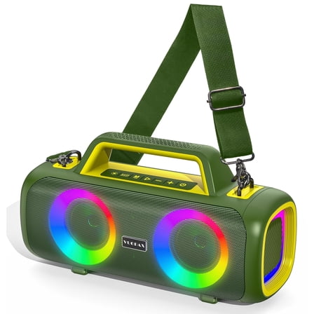 Portable Bluetooth Speaker IP65 Waterproof,140W Loud Sound,Bass Boost,Bluetooth 5.3, LED Lights,True Wireless Stereo Pairing,24H Playtime, for Home/Outdoor/Party/Beach, Fashionable Gift(Green)