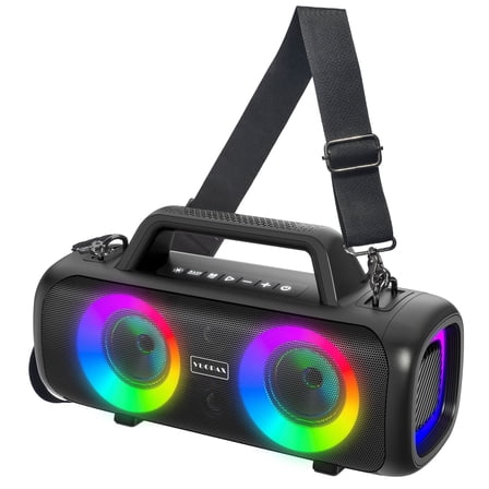 Portable Bluetooth Speaker IP65 Waterproof,140W Loud Sound,Bass Boost,Bluetooth 5.3, LED Lights,True Wireless Stereo Pairing,24H Playtime, for Home/Outdoor/Party/Beach, Fashionable Gift(Black)