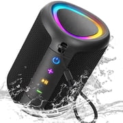 Portable Bluetooth Speaker, IPX5 Waterproof Bluetooth Speakers with Loud Stereo Sound, 15H Playtime & Colorful Lights, Small Wireless Speaker for Outdoor/Camping/Travel/Beach, Gift Ideas